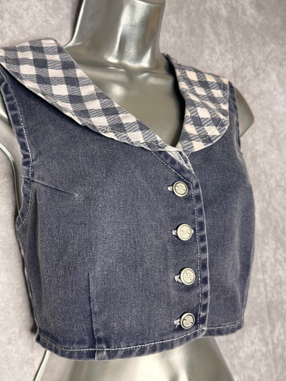 90s Vintage Cropped Denim Vest No Excuses Brand Size Medium 100% Cotton